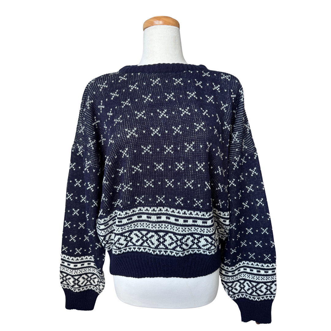 Hedgely Sport Navy and White Graphic Sweater | Medium-Large