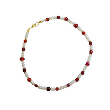 Load image into Gallery viewer, Up-cycled Hand-crafted Necklace with Red Glass and Textured Pearl Beads
