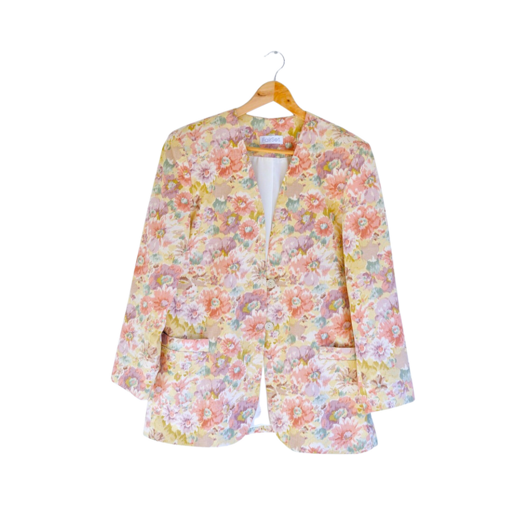 Cotton and Linen Blend Floral Blazer | L-XL