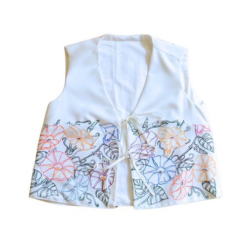 Up-cycled Handcrafted Vintage Tie Front Floral Vest | Extra-Small /Small