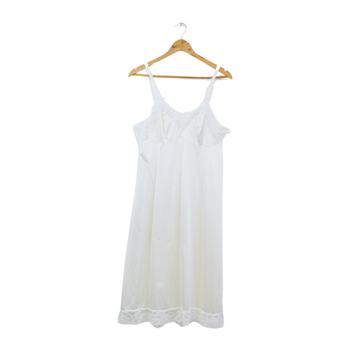 Vintage 1970s-1980s Gay & Lure White Lace Trim Sleeveless Slip Dress 