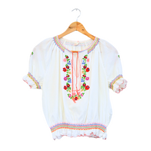 Load image into Gallery viewer, Floral Folk Embroidered Short Sleeve Peasant Blouse | 1970s | Extra-Small / Small
