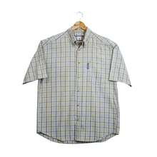 Load image into Gallery viewer, Men&#39;s Short Sleeve Blue Plaid Short Sleeve Button-Up Shirt | 1990s | Large
