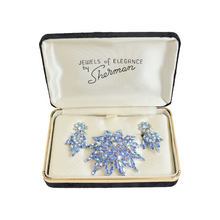 Load image into Gallery viewer, Vintage Sherman Blue Aurora Borealis Brooch and Earring Set | 1950s-1960s
