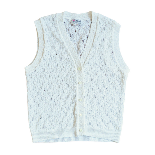 Vintage 1970s-1980s D'Allaird's - Made in Canada White Lace Knit Sweater Vest