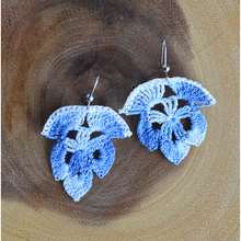 Load image into Gallery viewer, Up-cycled Blue Floral Doily Dangle Earrings
