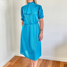 Load image into Gallery viewer, Bright Blue Ruffle Collared Dress with Faux Scarf | Extra-Small
