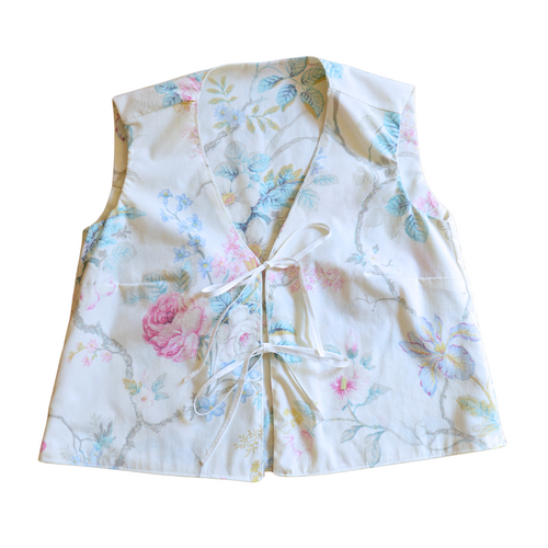 Up-cycled Handcrafted Vintage Tie Front Floral Vest | Medium