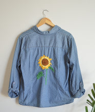 Load image into Gallery viewer, Sustainable Up-Cycled Sunflower Denim Shirt

