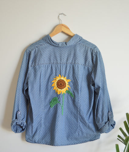 Sustainable Up-Cycled Sunflower Denim Shirt