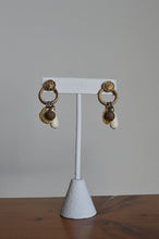 Load image into Gallery viewer, Burnished Gold Beaded Dangle Hoop Earrings
