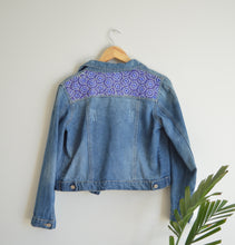 Load image into Gallery viewer, Up-Cycled Hand Embroidered Geometric Beaded Denim Jacket 
